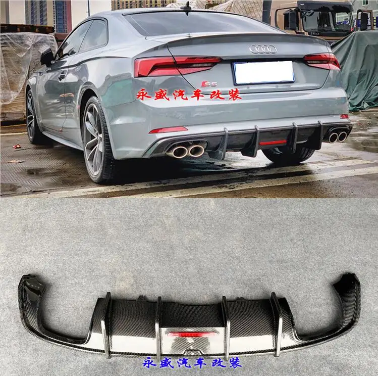 

High Quality Carbon fiber Rear Bumper Lip Spoiler Diffuser Cover For Audi A5 S5 2017 2018 2019 2020 (with lamp)