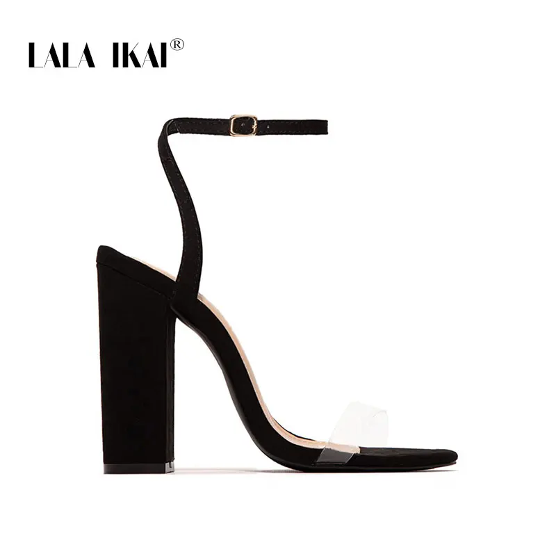 black LALA IKAI/ г.; Новая Летняя женская обувь; босоножки без задника из прозрачного ПВХ с открытым носком на высоком толстом каблуке; обувь для вечеринок с леопардовым принтом; XWC6655-4 - Цвет: black