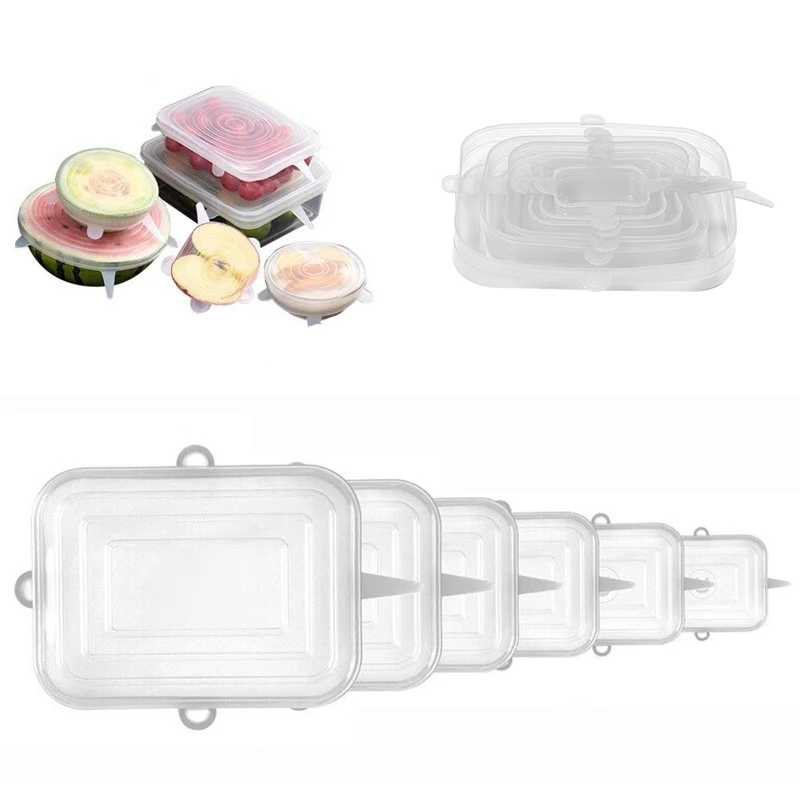 6Pcs Seal Cover Square Silicone Stretch Food Lids Reusable Fresh Cookware Pan Bowl Pot Kitchen Gadgets Hot | Дом и сад