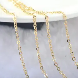2 - Meter Champagne Gold Brass Flat Oval Necklace Chains - High Quality Jewelry Accessories - Width 1.5MM (18K Gold Color)