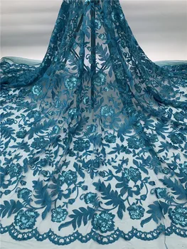 

High quality handcut African lace fabric soft sky blue lace fabric with sequins for party dress FJL1022
