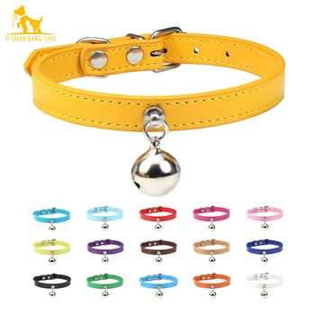 

16 Colors Solid Leather Cat Collar With Bell Puppy Neck Strap Safety Kitten Collars Chihuahua Necklace Cat Accessories XS/S/M