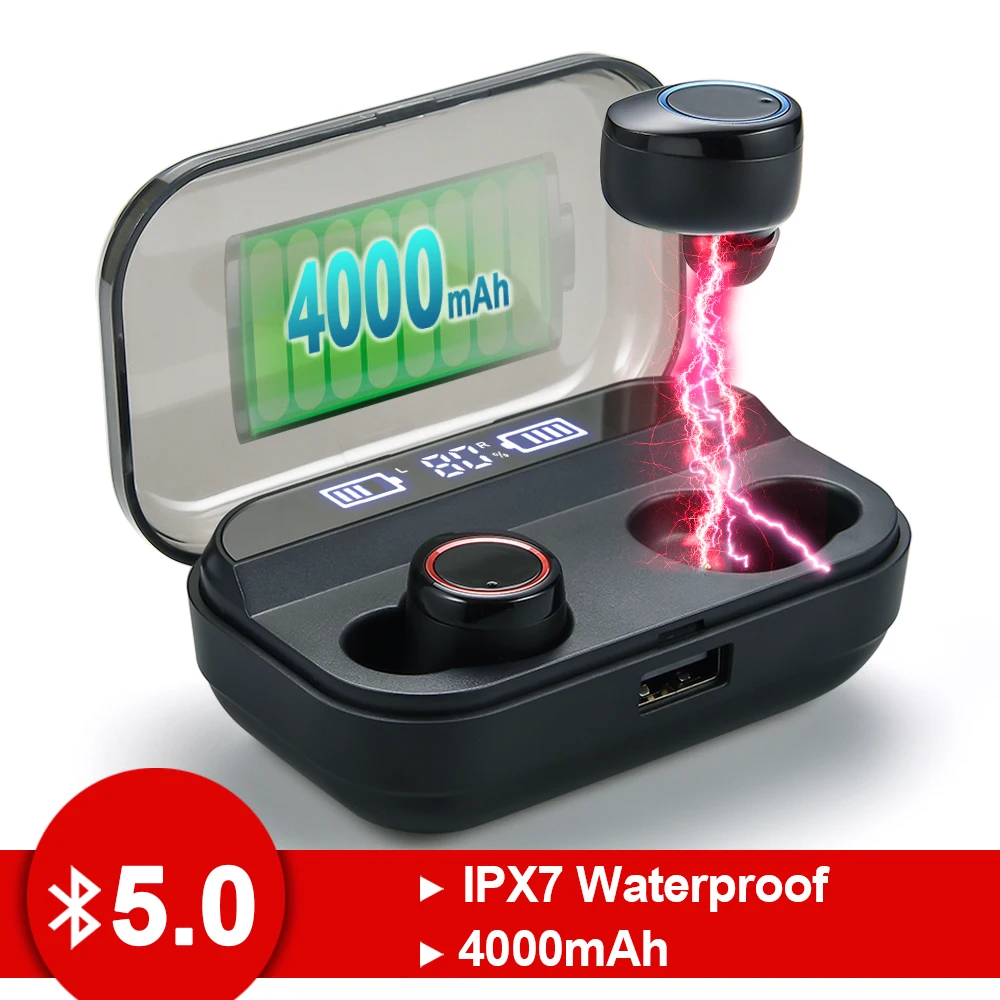 

Waterproof Bluetooth 5.0 Wireless Earphones LED and Digital Display 4000mAh Can Charging For Phone Wireless Charging Headsets