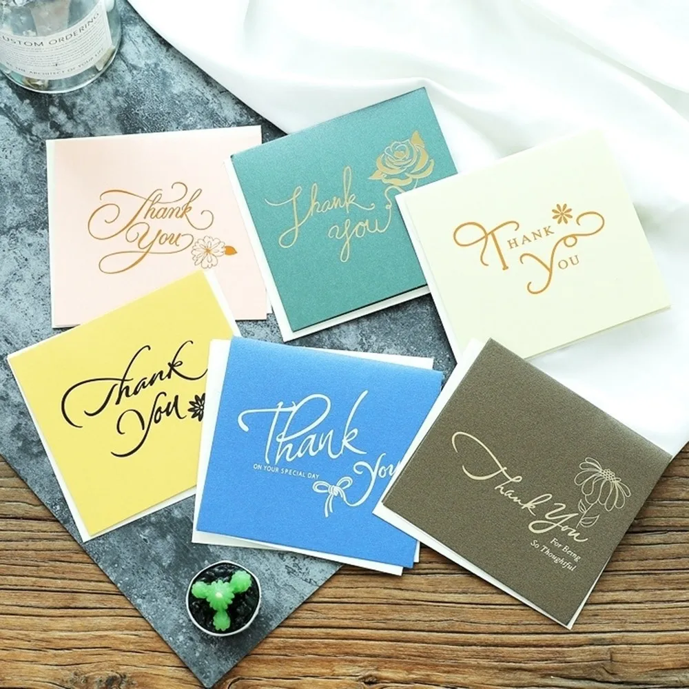  10pcs/set Mini Gold Embossed Thank You Card Valentine Birthday Christmas Wedding Invitations Letter - 4.00027E+12