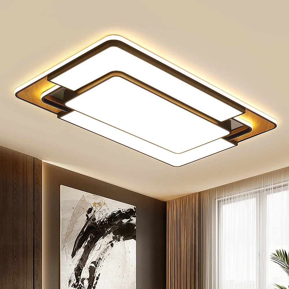 Rectangular Wooden Ceiling Light With Remote Modern Dimmable Square Lamp Led Metal Chandelier For Bedroom Living Room Kitchen Ceiling Lights Aliexpress