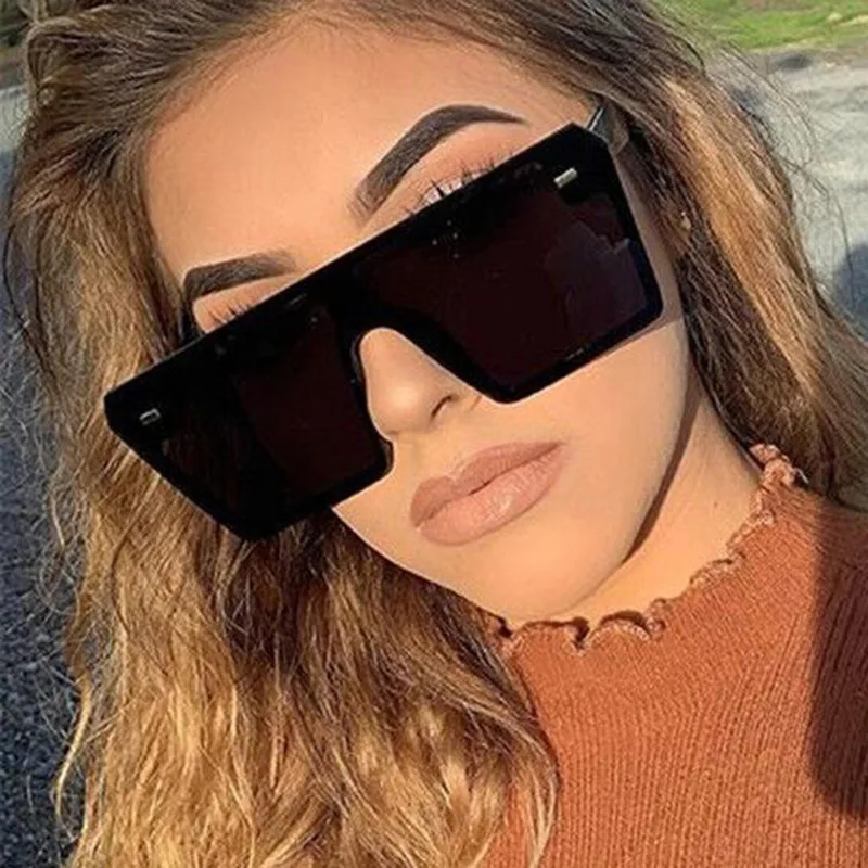 Gafas de sol cuadradas de gran tamaño para mujer, lentes de sol Retro con  gradiente, montura grande, una pieza, espejo transparente, 2023 - AliExpress