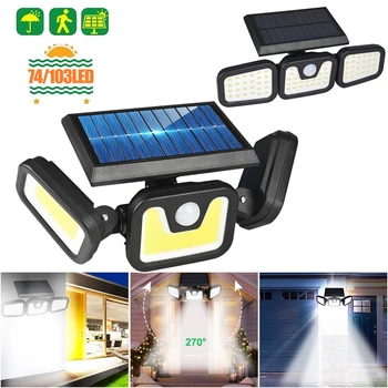 

74 LED COB Solar Light Outdoor 3 Mode Triple Head Solar Lamp Powered Sunlight Garden Waterproof PIR Motion Sensor Street Light