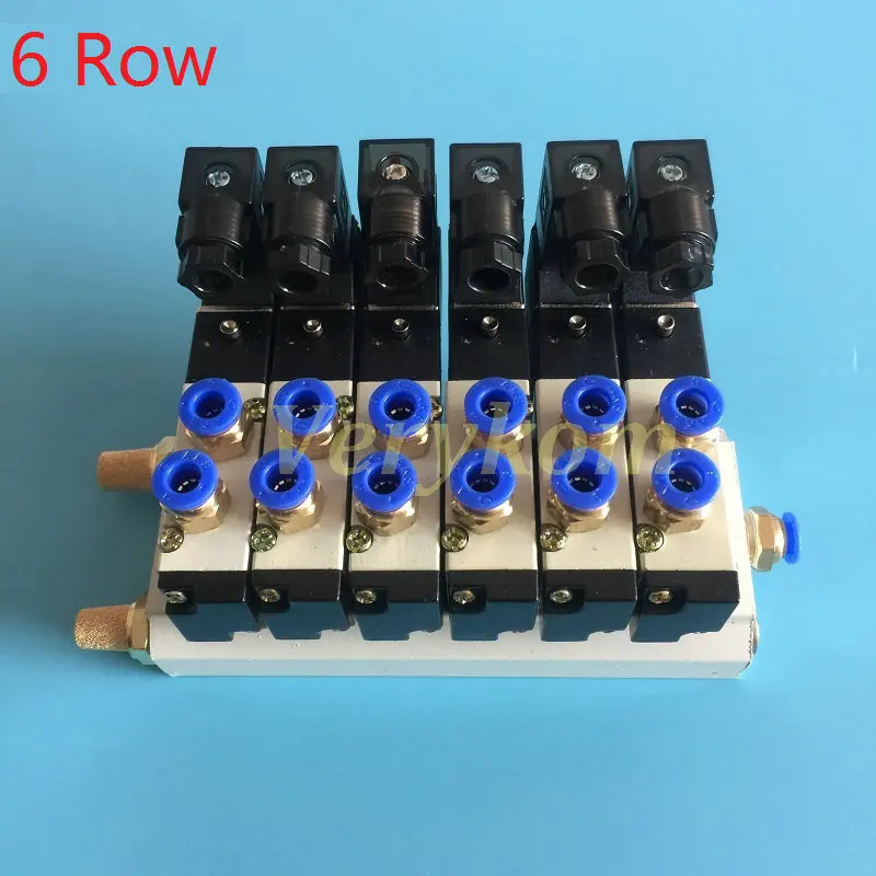 Множество вариантов 4V110-06 электромагнитный клапан блок с глушителем цокольная основа коллектор DC 12v 24v AC 110v 220v 2 10 Way - Цвет: 6 Row