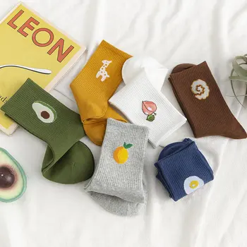 

Harajuku Style 2020 New Fasahion Women's Short Socks Cute Fruit And Cartton Panda Giraffe Cats Paws Socks Pure Cotton Crew Socks