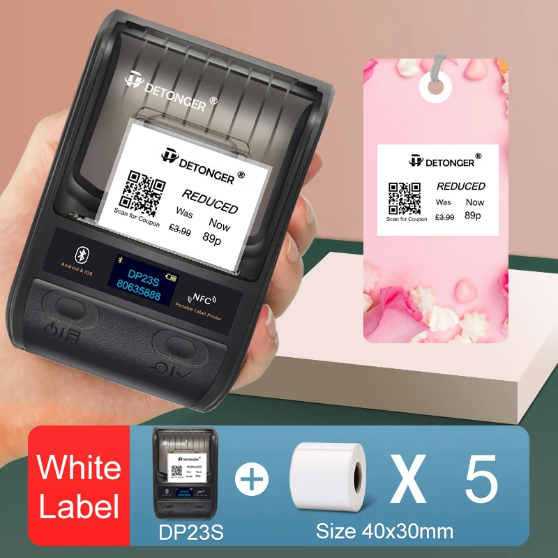 DETONGER DP23S 20-50mmThermal Label Printer Plus 5 Rolls Paper Multifunctional Mini Adhensive Hand Barcode Sticker Maker pocket printer for iphone Printers