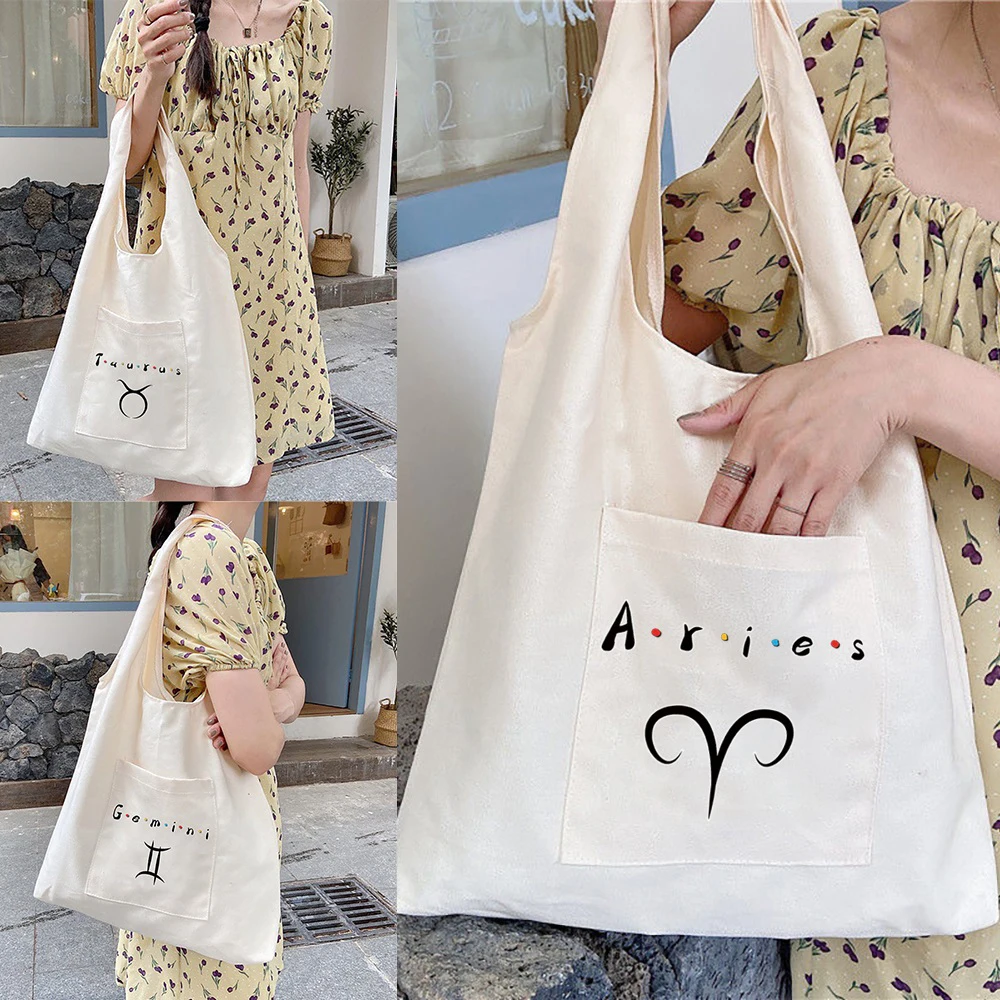 

Women's Shopping Bags Canvas Commuter Shoulder Vest Bag Reusable Constellation Series Grocery Handbags Eco Tote Shopper Bag