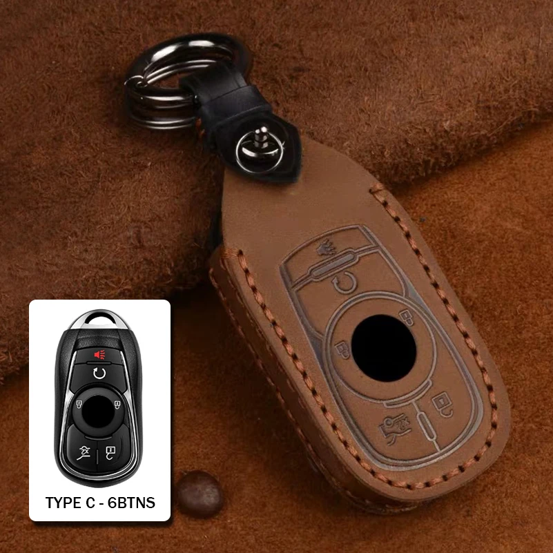 Type C - Brown Автомобиль из натуральной кожи дистанционного ключа сумка для ключей чехол подходит для Buick envision LaCrosse Encore Regal Enclave - Название цвета: Type C - Brown