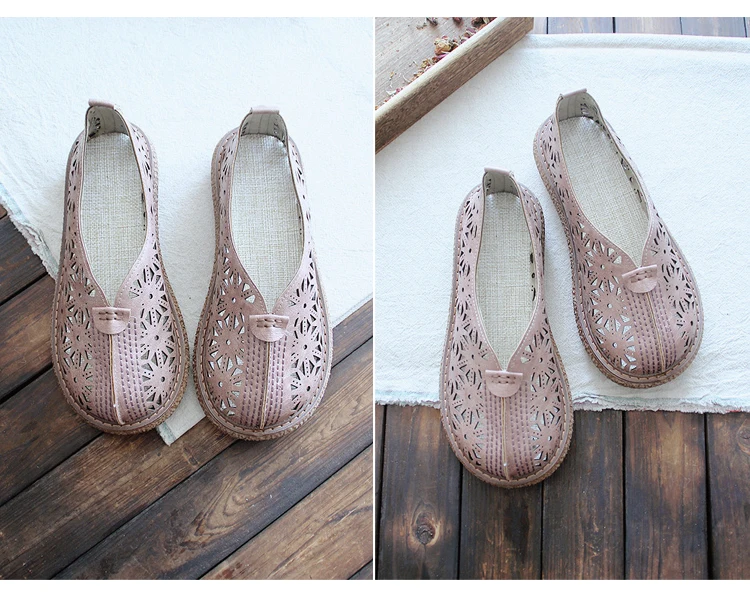 HUIFENGAZURRCS-Literature and Art Retro Hollow out Round Head Thick Bottom Shoes,Cotton and Hemp Comfortable Casual Shoes