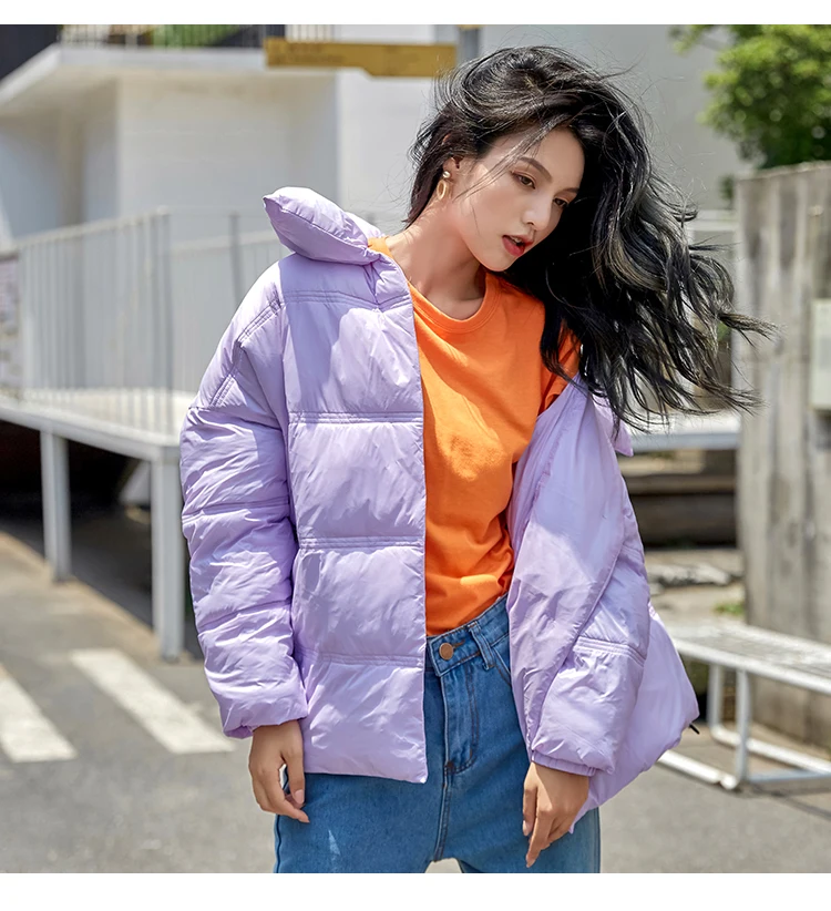 

Women down jacket warm bread coats loose candy color cotton padded jacket wadded jackets winter female casual parka oversize