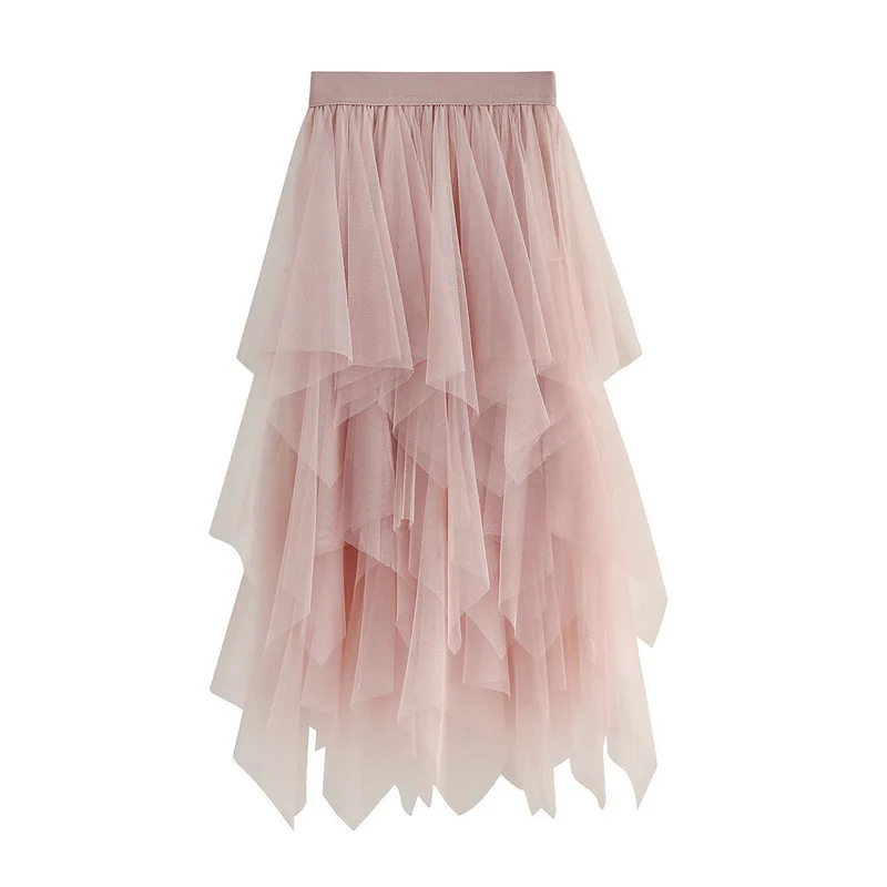 OHRYIYIE, весна-лето, Женская фатиновая юбка,, яркие цвета, эластичная миди-юбка с высокой талией, Женская Милая юбка, Jupe Longue Femme - Цвет: Розовый