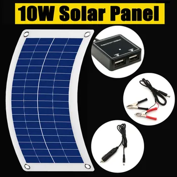 

12V 10W Solar Panel Double USB Power Bank Board External Battery Charging Solar Cell Board Crocodile Clips Car charger