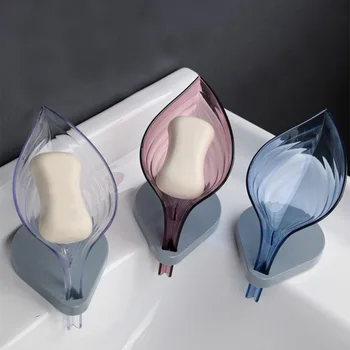 

Creative Leaf Style Soap Box Sucker Plastic Soap Holder Dish Bathroom Storage Plate Tray Case Rack