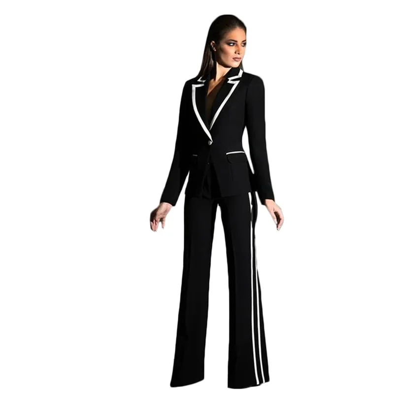 2 Pieces Custom Made Women Suits Coat+pant Formal White And Black One