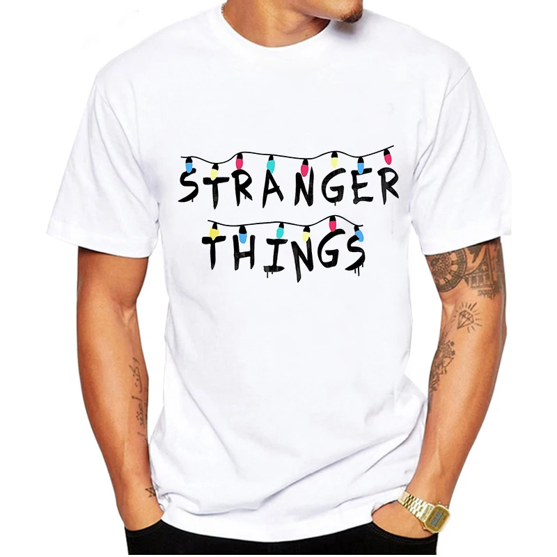 

LUSLOS Stranger Things Men's TV Tee Tops Horror Summer New T-shirt Letter Printed Cotton Fashion T-Shirt