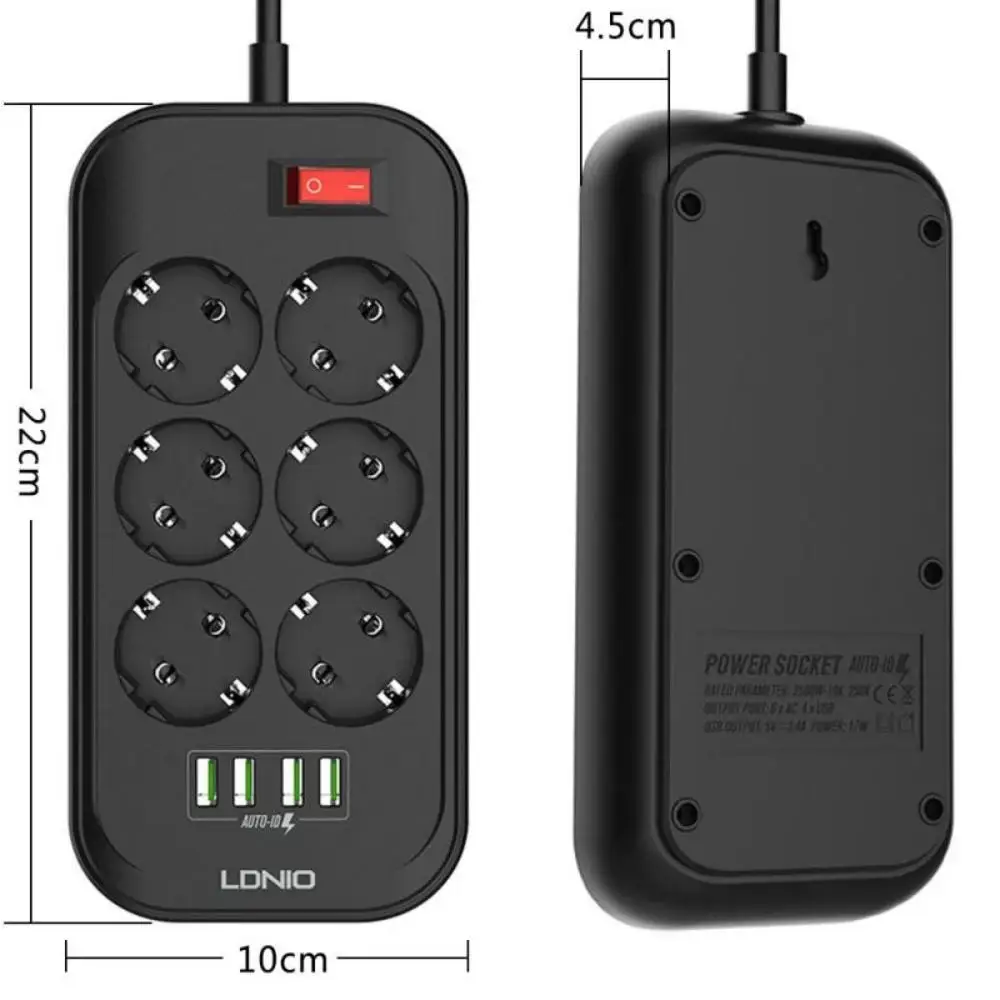 Tomada de Casa Protetor contra Surtos Tomada com 3.4a Soquetes Elétricos Inteligentes Plug Power Strip Extensão Múltipla 4 Porta Usb 6 ue - Image 5