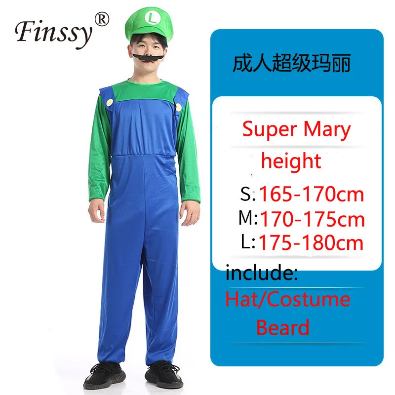 Для взрослых и детей, одежда для мальчиков и девочек Super Mario Luigi Bros костюмы на Хэллоуин Косплэй показать костюм Марио форма Семья родитель Детская одежда - Цвет: same as the picture