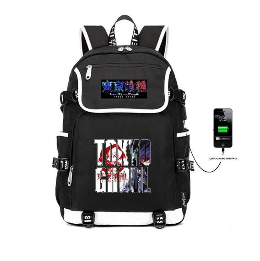 Japan anime Tokyo Ghoul Backpack  Printing USB Charging Travel Backpack Kaneki Ken Shoulder Bags women men Laptop Backpack