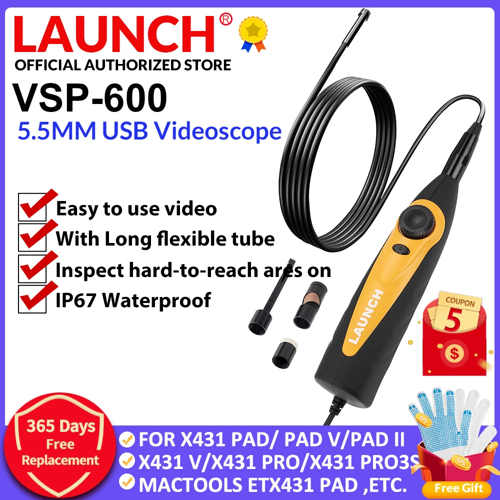 Launch VSP-600 камера для осмотра видеокамер 5 мм VSP600 бороскоп просмотра и захвата видео