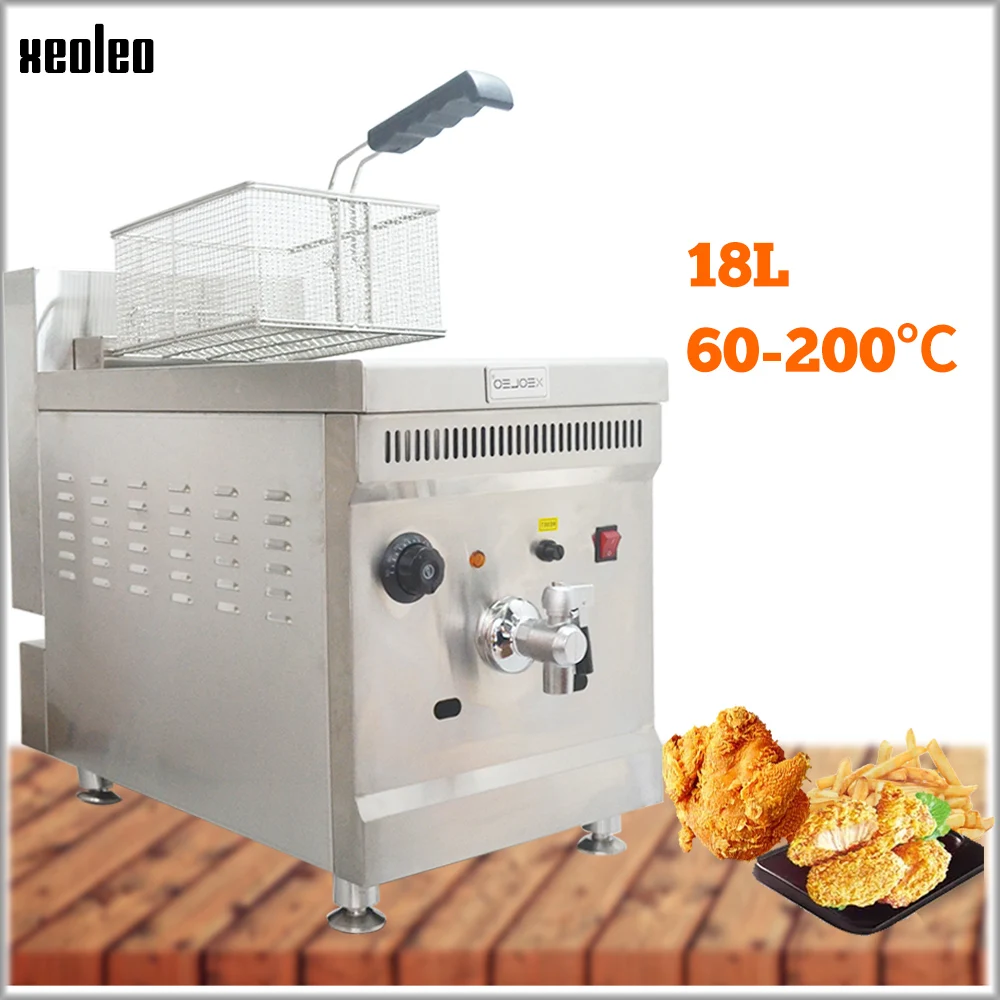 XEOLEO 18L Commercial Gas Deep Stainless Steel Fried Chicken Machine Single Tank Basket Home Appliance Kitchen Food Processor