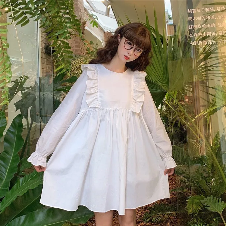 

sweet style loose ruffles white Korean style Spring autumn new plaid dress Women's Clothing bow lace up vestidos ulzzang dresses