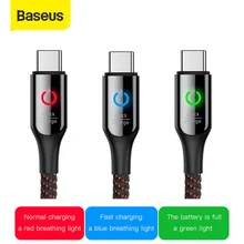 Baseus tipo C Cable de potencia inteligente de USB C para Xiaomi 10 9t carga rápida 3,0 Cable para Redmi Note 9 USB tipo C de Cable
