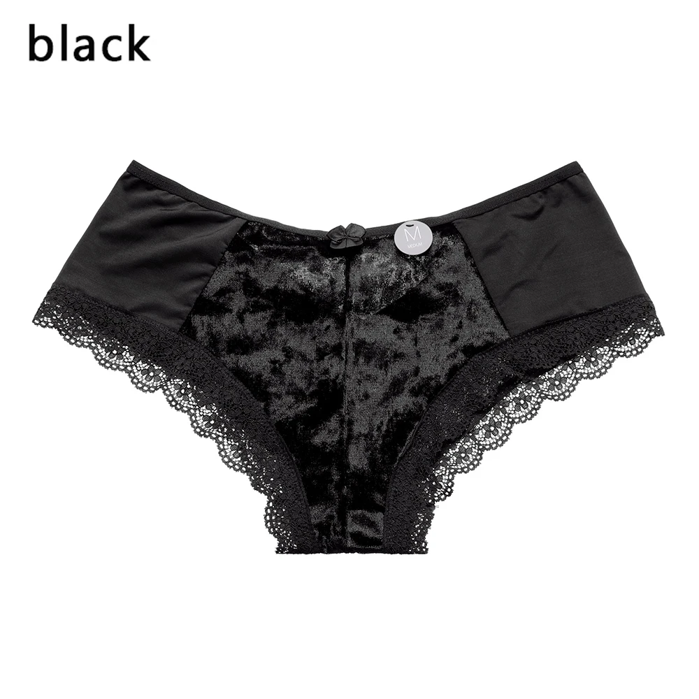 black Новинка, модные бархатные трусики для женщин, кружевное сексуальное нижнее белье, с вырезами, с оборками, низкая талия, трусы, сексуальные, с промежностью, хлопковые трусики, нижнее белье - Цвет: black