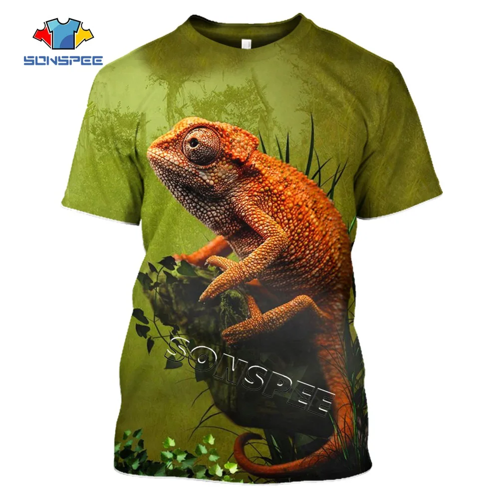 

SONSPEE Summer Fashion Casual Unisex T-Shirt 3D Animal Chameleon Print Short Sleeve t shirt Men/Women Streetwear Funny Tees Tops
