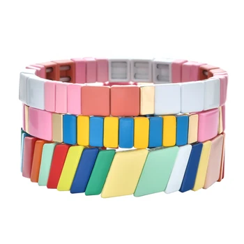 

ZMZY Boho Enamel Mixed Color Bohemian New Design Metal Beads Bracelet Rainbow Tila Square Handmade Bracelets For Women Gift
