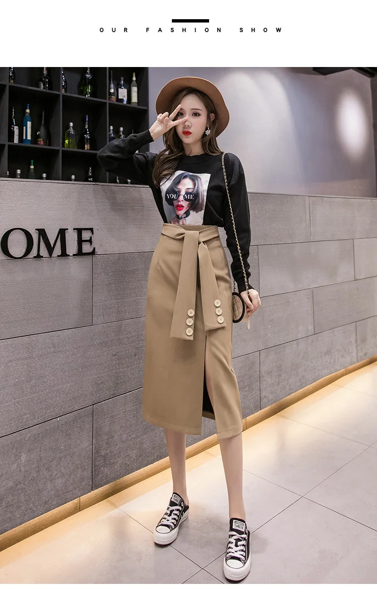 New Fashion Patchwork Irregular Pleated Skirt for Female High Waist Asymmetrical Bandage Autumn Skirt Women Clothes
