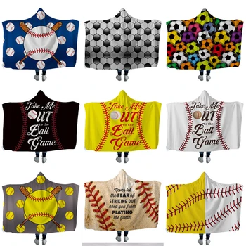 

18 Style Baseball Basketball Football Sherpa Bath Towel Softball Blanket Sports Theme Hooded Cape Soccer Bathing Towel Swadding