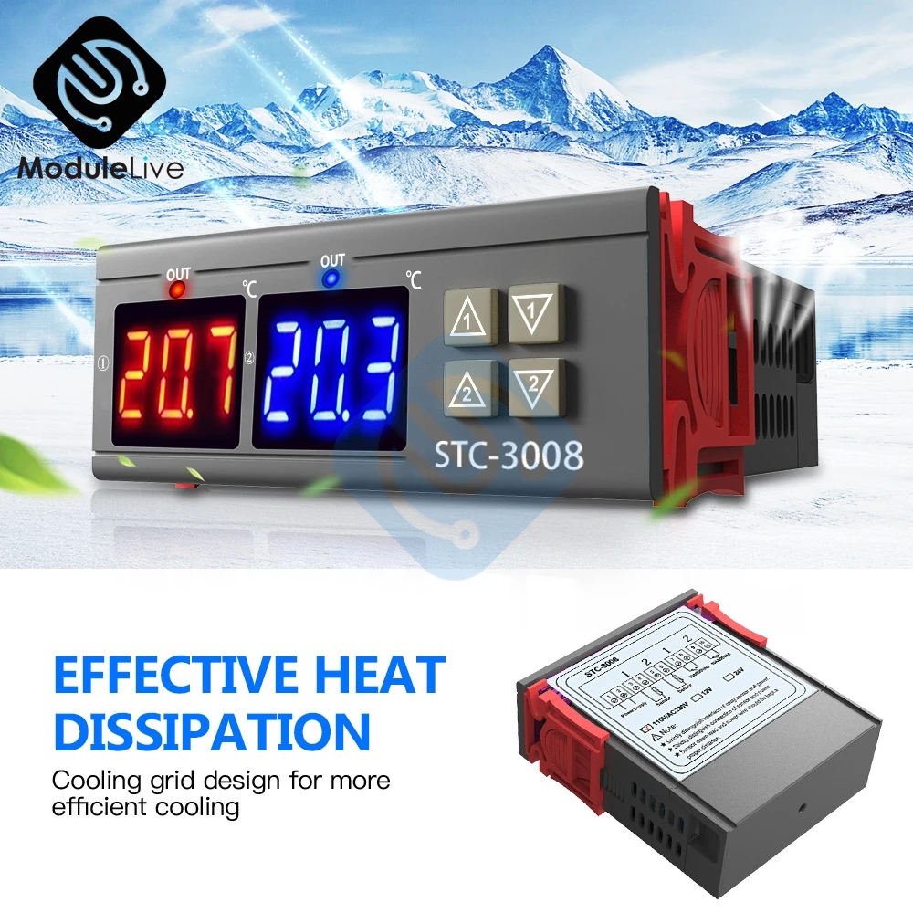 STC-3008 AC 110V 220V цифровой светодиодный двойной термометр термостат для инкубатора контроллер для аквариума датчик температуры NTC датчик