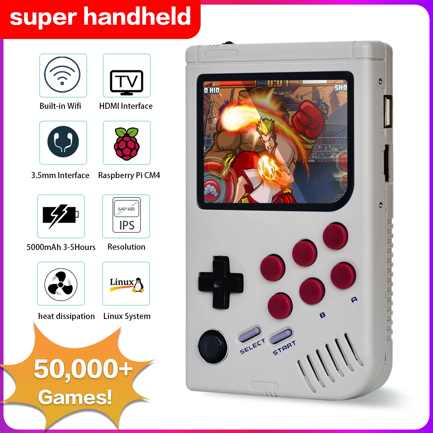 Dikdoc Handheld Game Console Mini Portable Retro Game Console 50000 Games HD TV Console Pi-boy CM4 Video Gaming Player