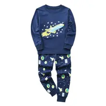 Детская одежда для отдыха; одежда для сна с О-образным вырезом для мальчиков и девочек; Комбинированная пижама с длинными рукавами и принтом самолета; хлопковая одежда для сна; пижамные комплекты
