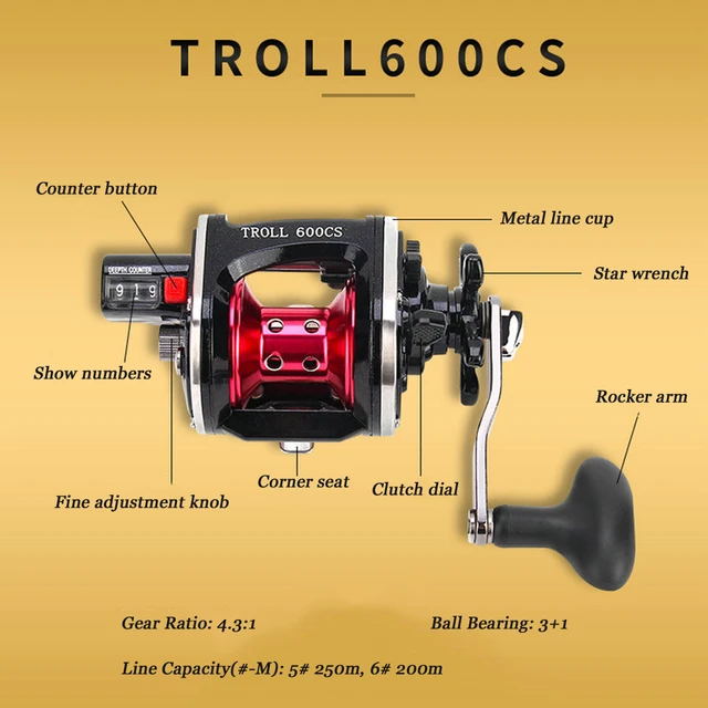 Line Counter Trolling Reel Conventional Level Wind Cast Drum