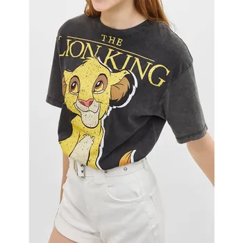 

Animal cartoon print women t shirt Lion King Print short sleeve casual streetwear tees tops summer 2020 dark gray t-shirts Femal