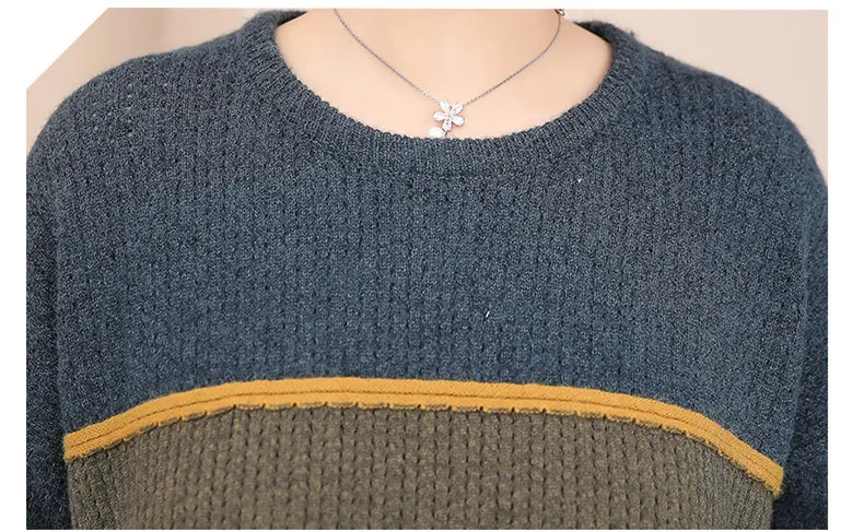 XJXKS Fashion striped round neck long-sleeved women sweater autumn winter new plus size women cashmere sweater pullover