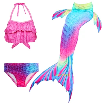 Children Mermaid Swimming Suit 3pcs Mermaid Tails Swimmable Swimsuit Mermaid Costume Clothes Swimwear Bikini Sets