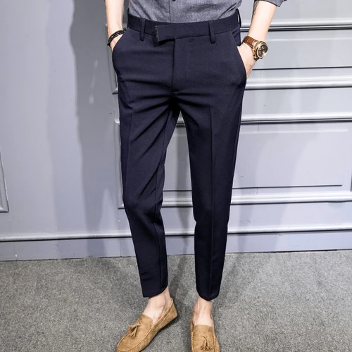 Navy Blue Новая деловая официальная одежда, мужские брюки, брюки, повседневный костюм, брюки длиной до щиколотки, мужские облегающие брюки, мужская одежда - Цвет: Navy Blue