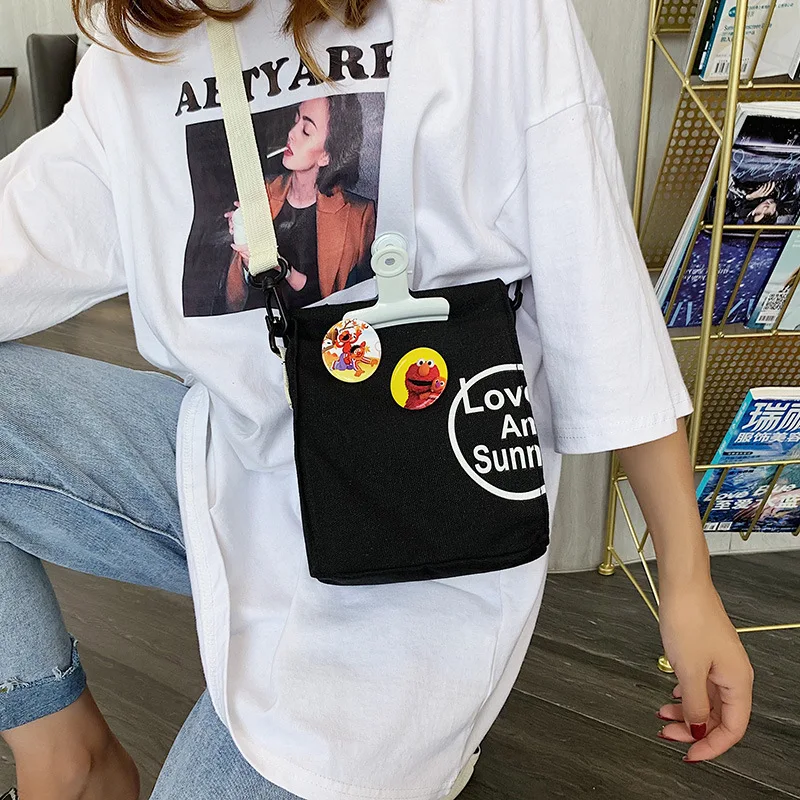 

2019 New Style Korean-style Cool GIRL'S Messenger Bag INS Fashion Versatile Students Canvas Bag Online Celebrity Disco Dancing B