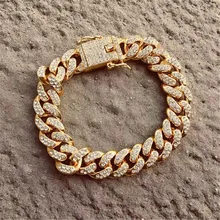 Полная AAA Bling кубинская цепочка для мужчин, браслет, стразы, циркон, проложили, золотые, серебряные браслеты для мужчин, ювелирные изделия