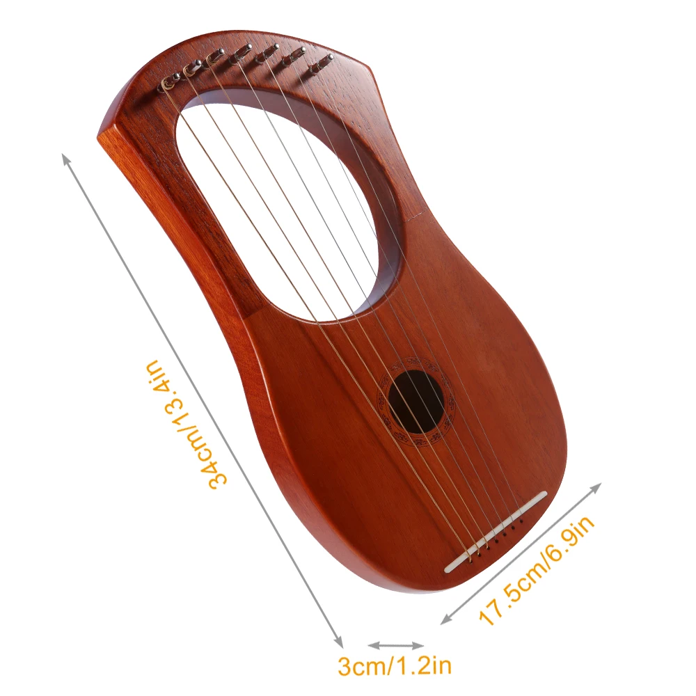 ammoon Small 7-String Lyre Harp Lyre Piano Steel Wire Strings Mahogany Plywood Body Mahogany Veneer Topboard with Carry Bag