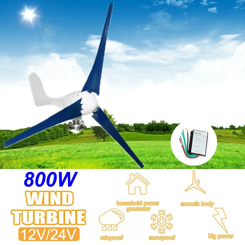 800W 3 Лопасти ветровой турбины генератор 12 V/24 V ветровые Мощность генератор с контроллером ветряная энергия турбины зарядки