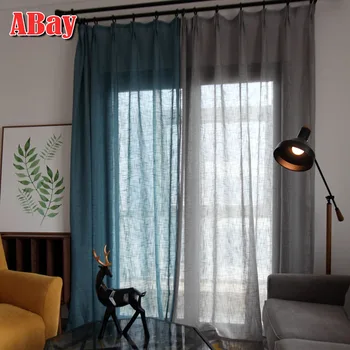 

Sheer Blue Curtains for Living Room Tulle for Bedroom On Windows Curtains Solid Color Decoracion Hogar Moderno Voile Drapes