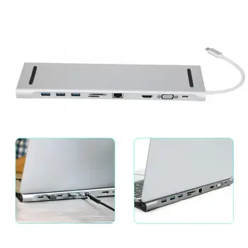 

Docking Station Multifunctional 10-in-1 Type-C HUB Silver Aluminum Alloy Docking Station for MacBook Notebook