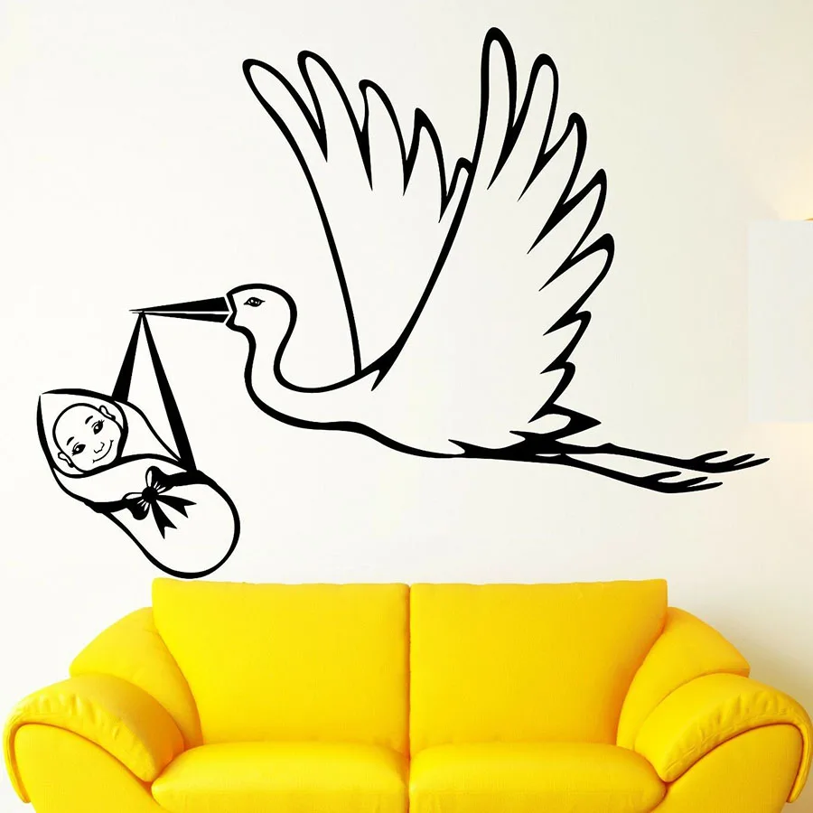 

Wall Stickers Stork Baby Birth Maternity Hospital Family Vinyl Wall Decal Kids Bedroom Nursery Baby Room Home Decoration S1196